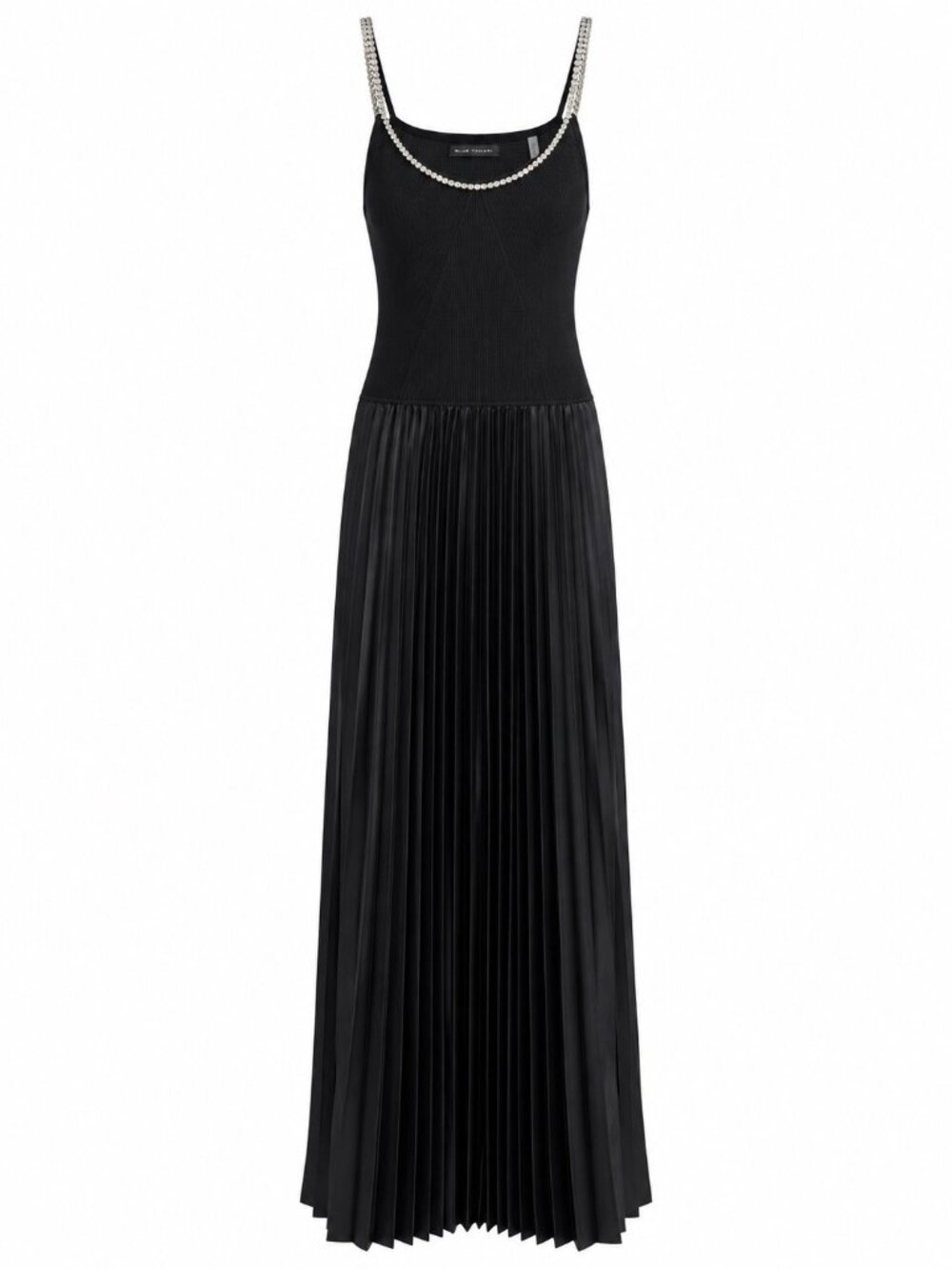 Elie Tahari Black Maxi Dress With Rhinestone Straps & Pleated Skirt - Size M